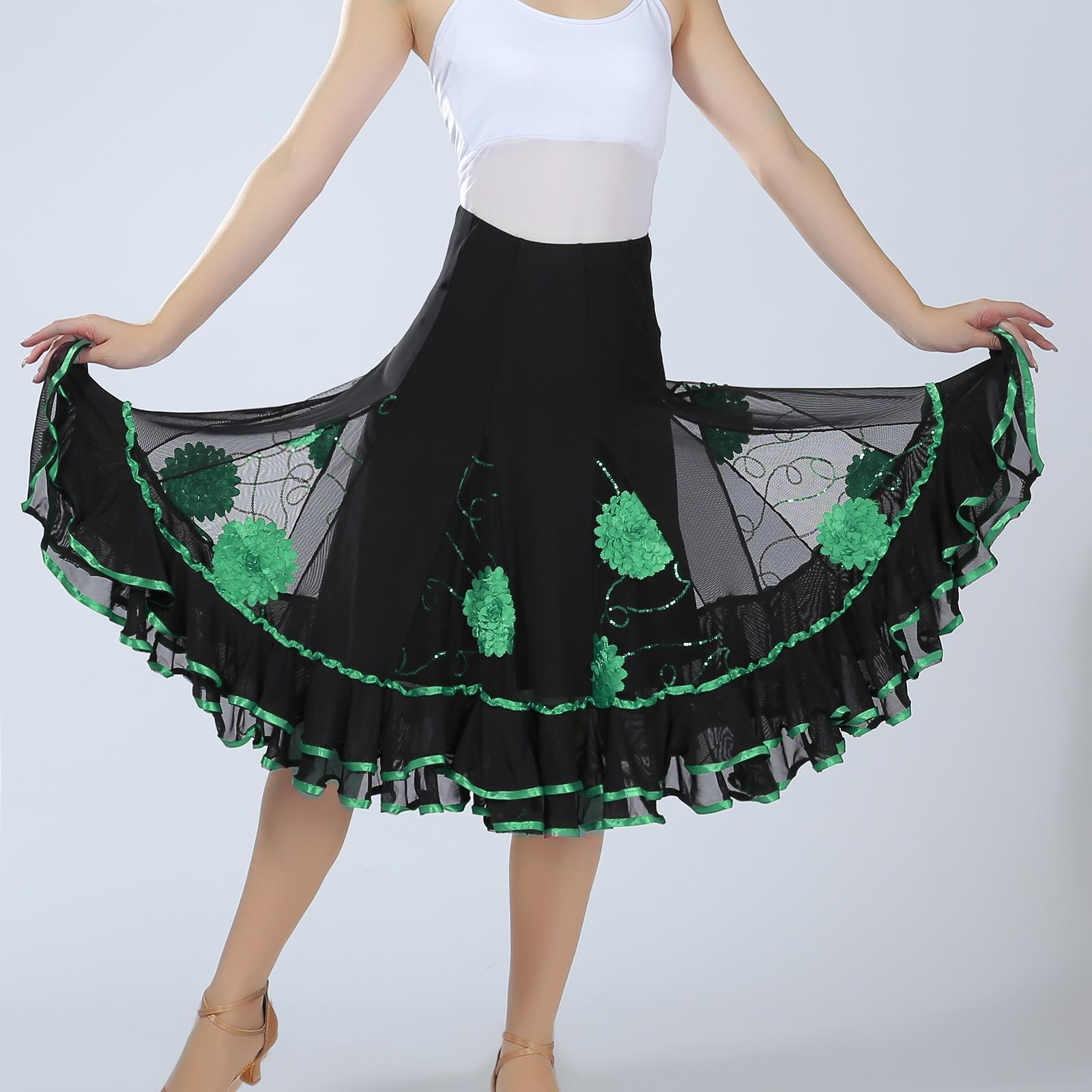 Ballroom Dance Skirt Dancing Costume Stage Performance for Women Green