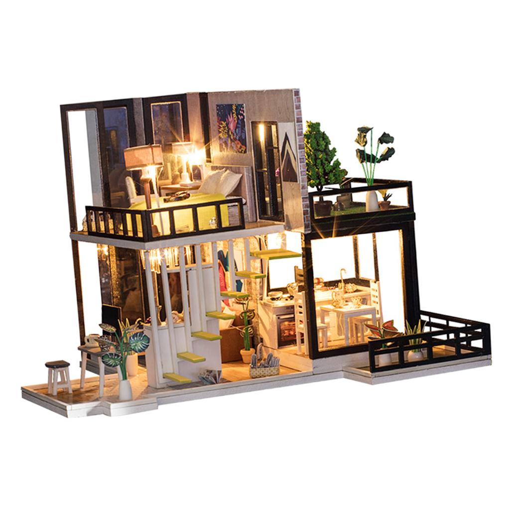 Handcrafts 1/20 Wooden Dollhouse DIY Modern Large House 3D Puzzles Kit Gift