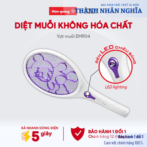 Vợt muỗi Điện Quang ĐQ EMR04 WP Xả nhanh dòng điện 5 giây, gọn nhẹ