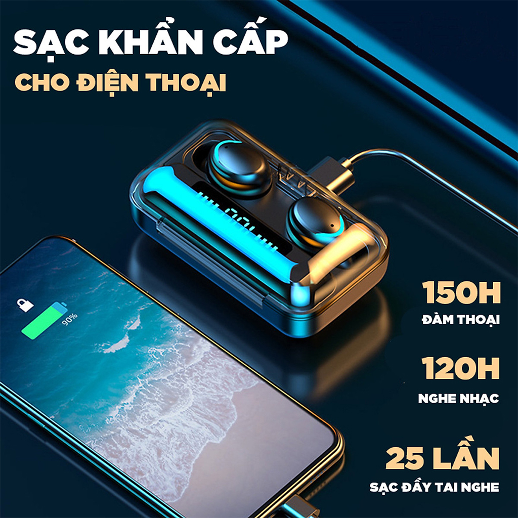 Tai Nghe Bluetooth Cảm Ứng F95 Chất Lượng Cao - Chống Nước IPX7 - Nghe 90h - Tích Hợp Micro - Tự Động Kết Nối - Tương Thích Cao Cho Tất Cả Điện Thoại - HÀNG CHÍNH HÃNG