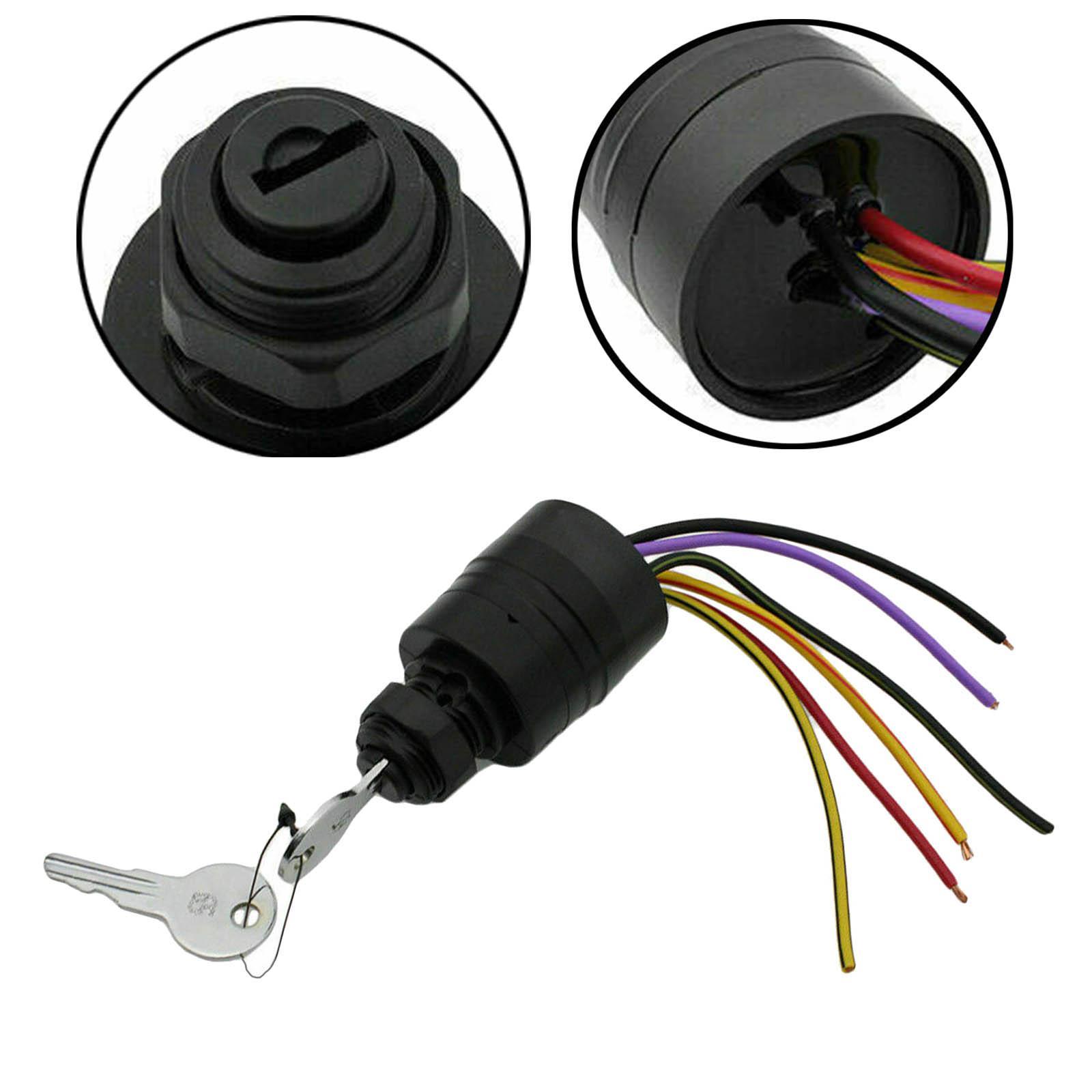 Ignition Key Switch, 3 Position Replacement 6 Wire Key Starter Switch Fit for Mercury Boat Part