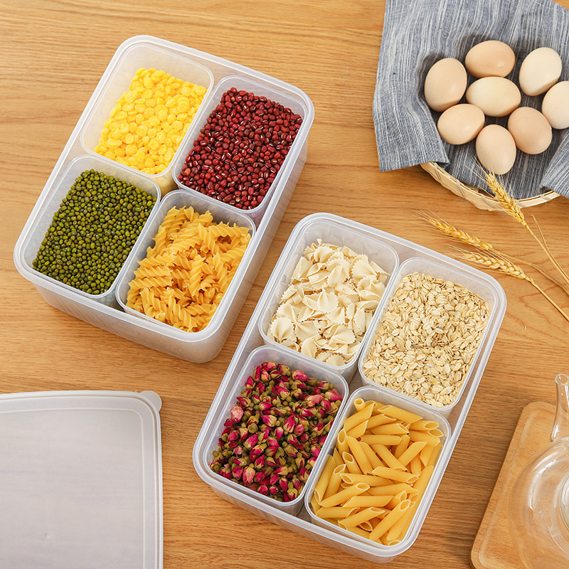 Hộp Nhựa Đựng Thực Phẩm Tủ Lạnh, Hộp Bảo Quản Thực Phẩm Chia 4 Ngăn Có Nắp Đậy Tiện Lợi