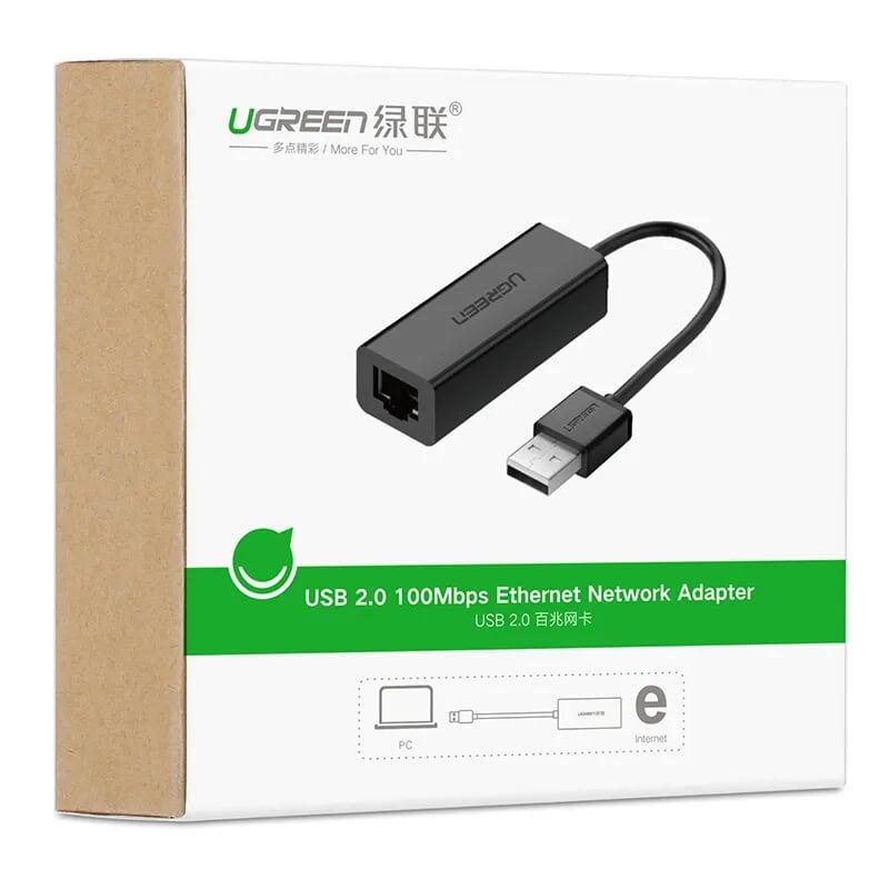 Ugreen UG30296CR128TK 15CM màu Đen Cáp chuyển đổi USB 2.0 sang cổng LAN RJ45 tốc độ 100Mbps vỏ nhựa - HÀNG CHÍNH HÃNG