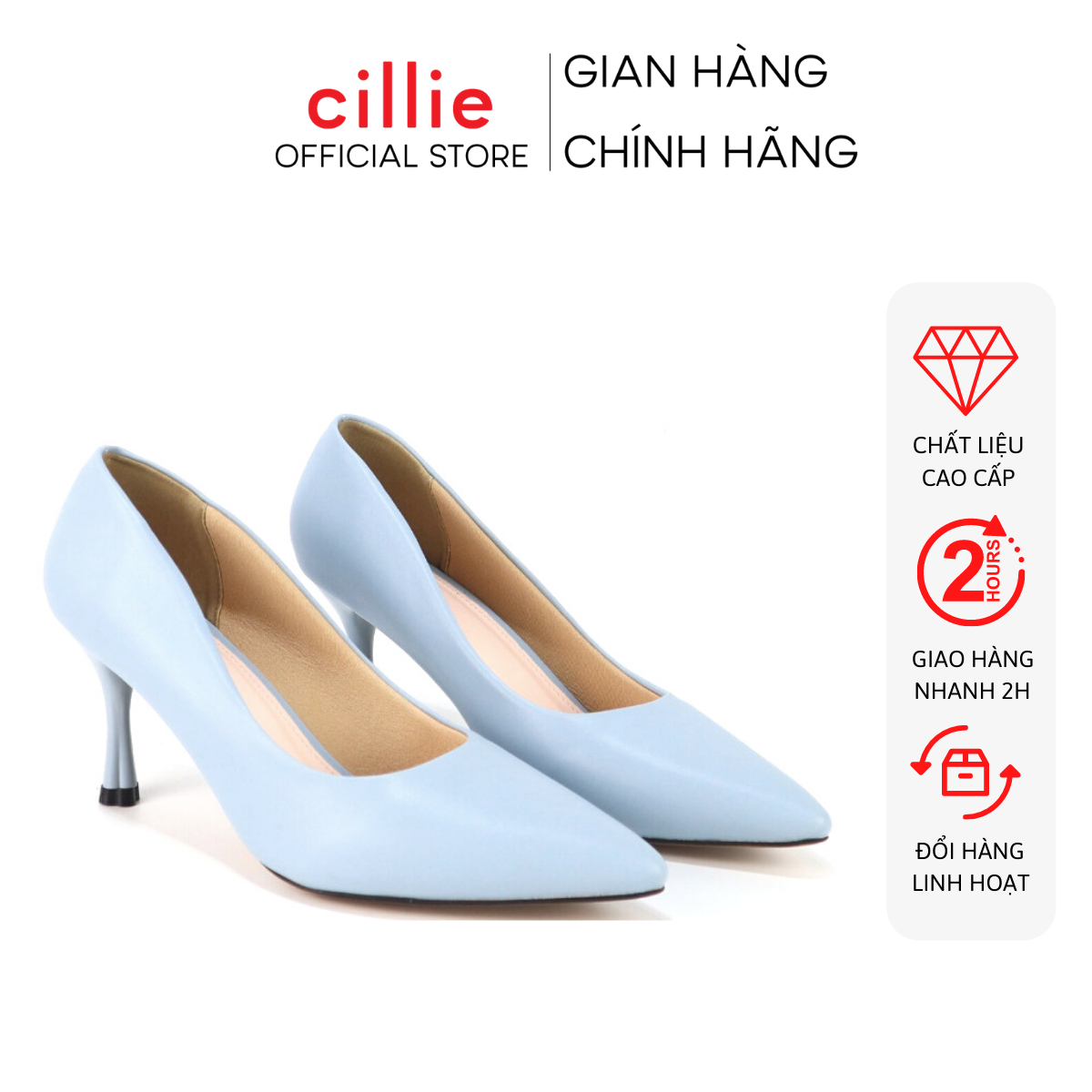 Giày cao gót nữ mũi nhọn basic mang công sở gót hoa độc đáo cao 7cm ôm chân êm mềm đi làm đi tiệc Cillie 1199