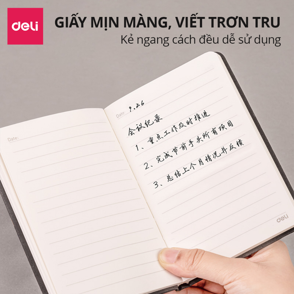 Sổ Tay Bìa Da Kẻ Ngang Mini A6 Chống Nước, Cao Cấp Deli - 192 Trang 80gsm - Ghi Chép, Takenote, Làm Quà Tặng Nhật Kí