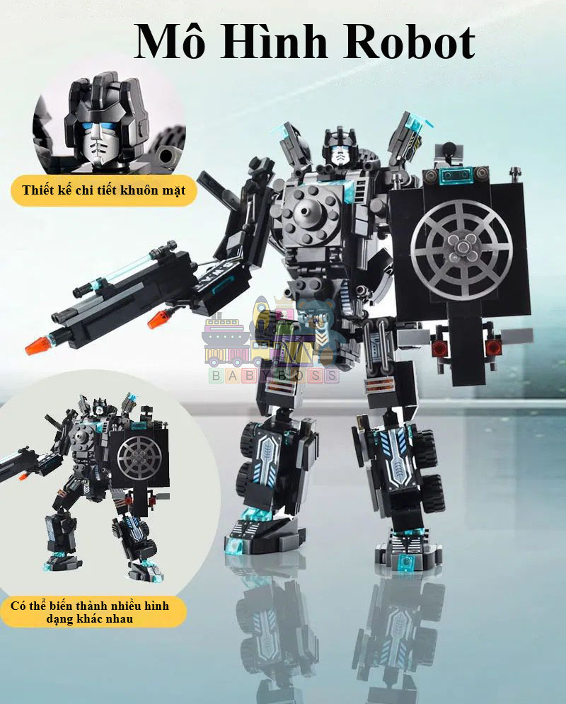 Đồ chơi lắp ráp SWAT 8 trong 3 – Biến hình xe quân sự, robot, trực thăng – 820 chi tiết – 51 mô hình sáng tạo – Quà cho bé trai 6+