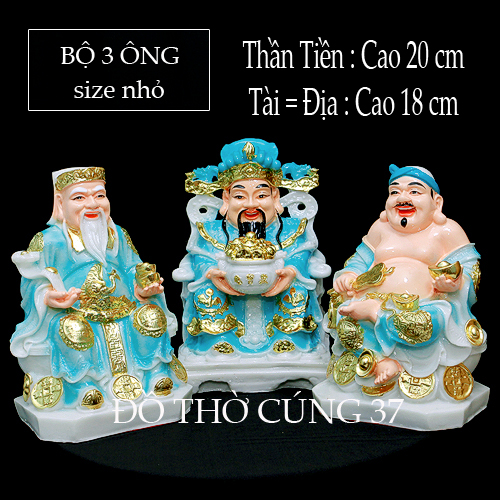 [ BỘ 3 ÔNG - MÀU XANH BIỂN ] THẦN TÀI +THỔ ĐỊA +THẦN TIỀN [ COMPOSITE + BỘT ĐÁ