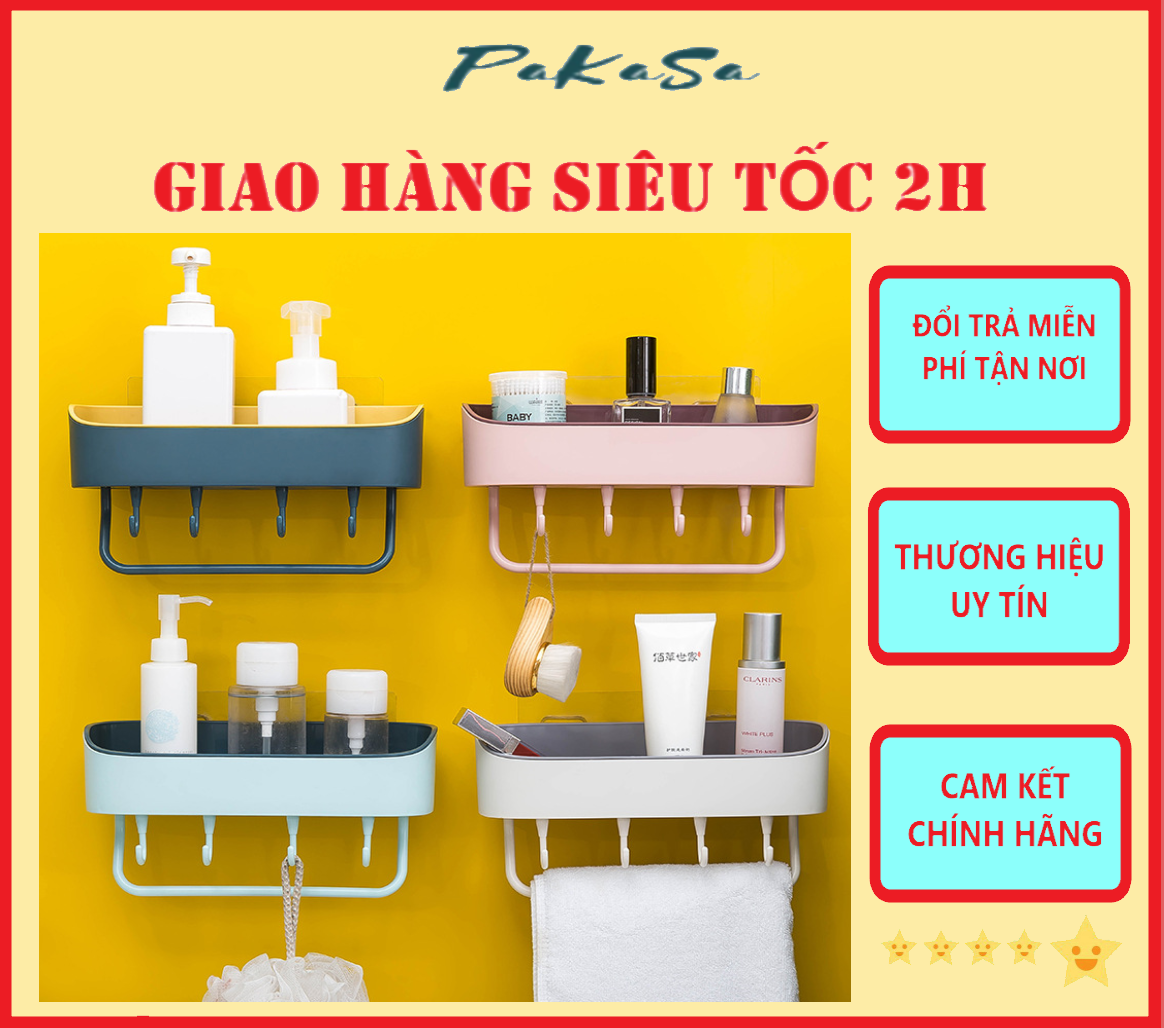 Kệ Dán Tường Đựng Đồ Phòng Tắm Có 4 Móc - Chính Hãng