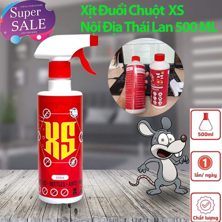 Chai Xịt Đuổi Chuột XS 500 ML Thái Lan - Không Mùi, An toàn - Xua Đuổi Chuột, Gián, Côn Trùng Nguồn Gốc Thảo Mộc Có Kèm Vòi Xịt