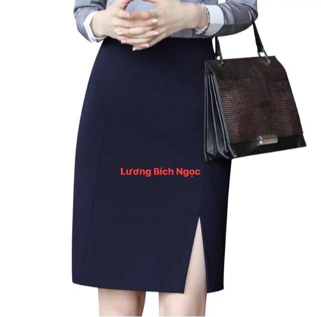 Chân váy bút chì xẻ trước đáp cạp có khóa séc kéo