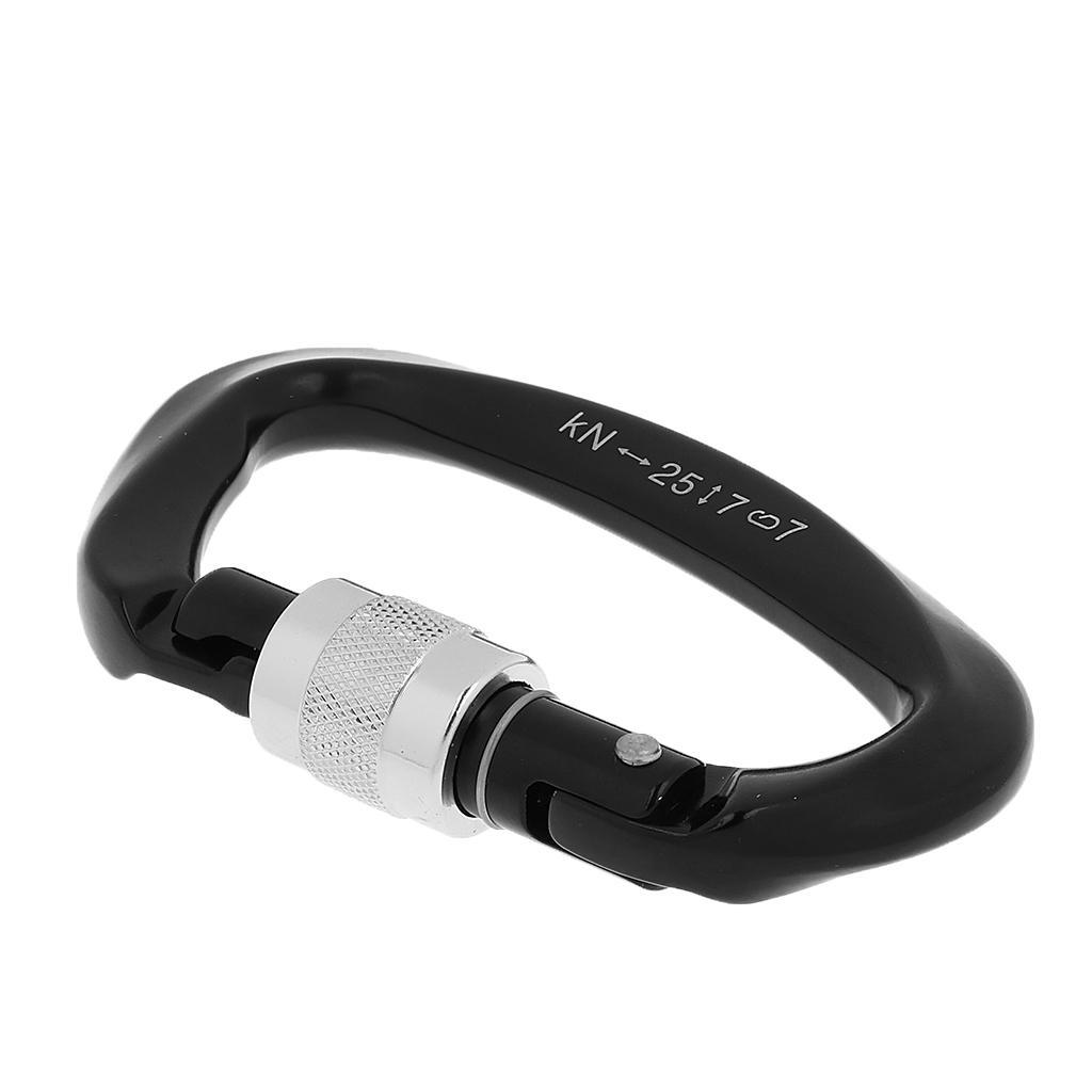 2pcs 25KN D-ring Screw Locking Carabiner Hook Safety Rock Climbing Rescue Rappelling Equipment Black