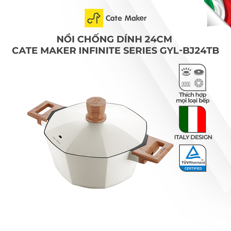 Nồi chống dính bát giác Cate-Maker INFINITE SERIES GYL-BJ24TB, size 24cm, thiết kế thông minh, dùng cho mọi loại bếp