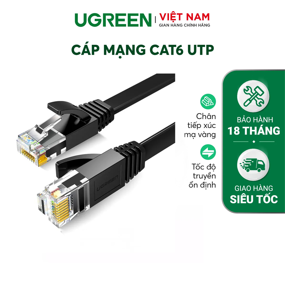 Cáp mạng LAN CAT6 dây dẹt 1M màu Đen Cat 6 Ugreen LAN50173NW102 Hàng chính hãng