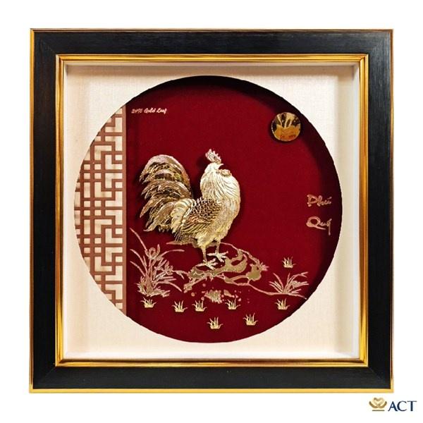 Tranh Gà Vàng Đại Cát dát vàng 24k-Qùa tặng sếp, tân gia, sinh nhật, khai trương,...