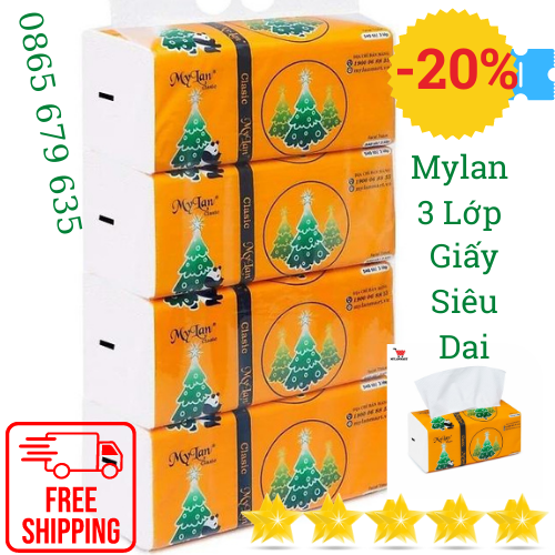 Giấy Rút Gấu Thông MyLan 3 Lớp (540 Tờ/Gói, 4 Gói/Xách), Giấy ăn Gấu Trúc, Khăn Giấy Cây Thông