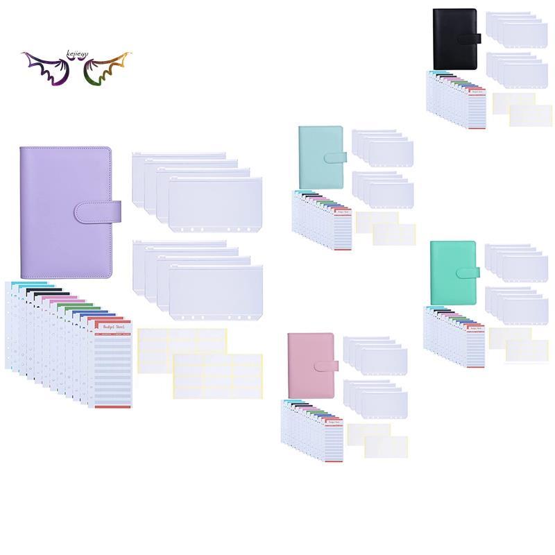 A6 PU Leather Binder Cover with 8PCS A6 Binder Pockets Good for Keep Cash Coupons Passport Tickets Notes Cards Purple