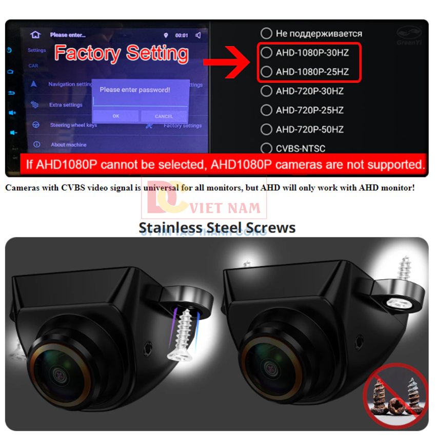 Camera tiến lùi ô tô GreenYi G999 chuẩn AHD 1080P xoay 360 độ cảm biến quang học, chống nước IP68