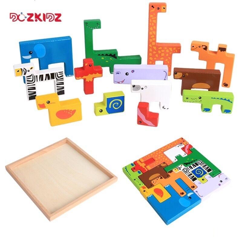 Đồ chơi gỗ tư duy sáng tạo - Ghép hình logic 13 con vật - DOZKIDZ