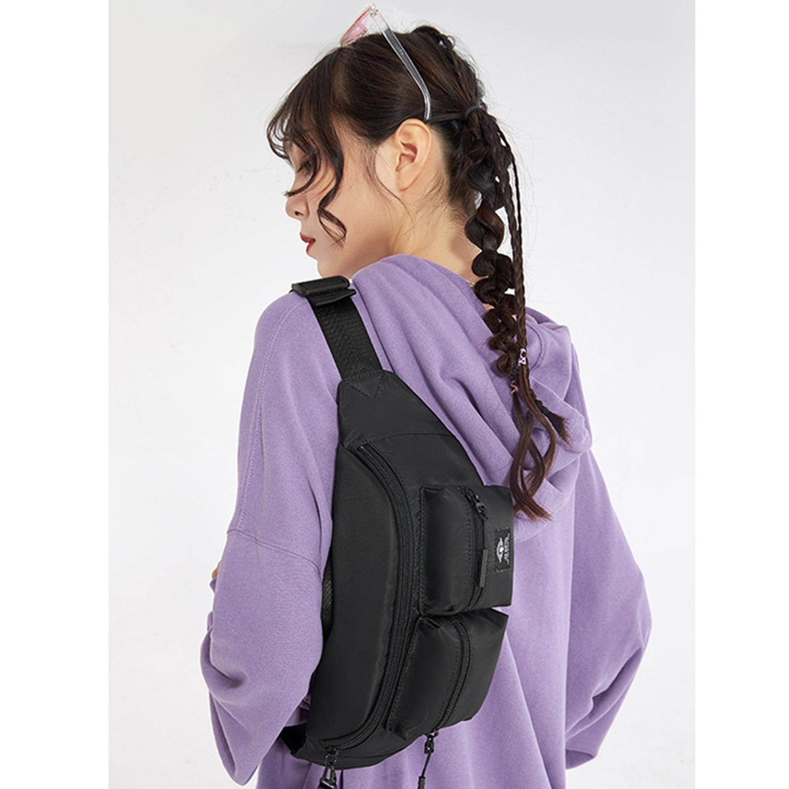 Women Men Black Waist Bag with Pocket Zip Adjustable Strap Multipurpose Belt Bag Shoulder Bag