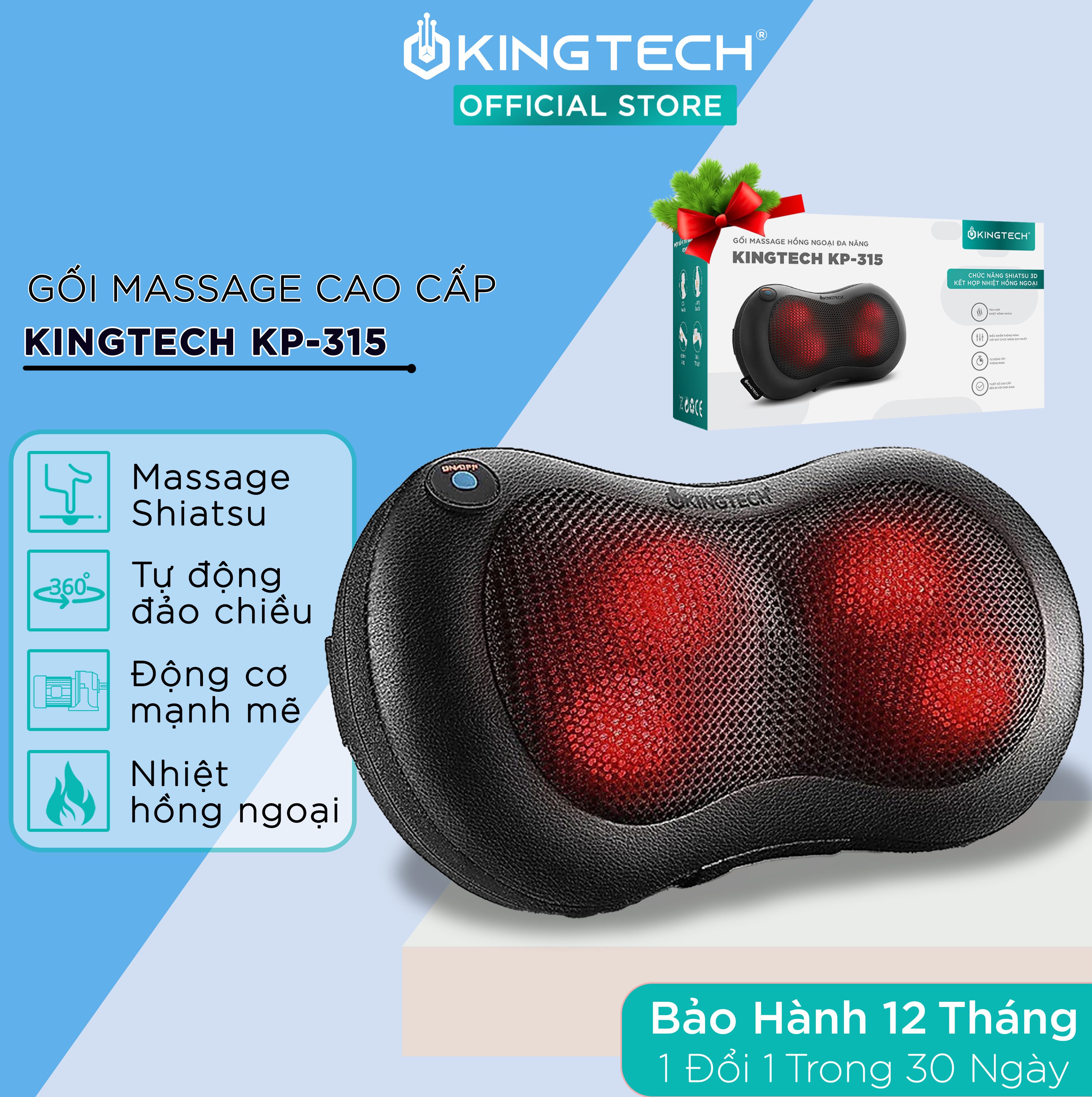 Gối Massage Đa Năng Kingtech Kp - 315 - Máy Mát Xa Toàn Thân Nhiệt Hồng Ngoại - Chuyên Sâu Cho Cổ, Vai Gáy, Lưng Dưới, Đùi, Chân - Sử Dụng Tại Nhà, Văn Phòng, Trên Ô Tô - Quà Tặng Cho Bạn Bè, Người Thân - Màu Đen Full