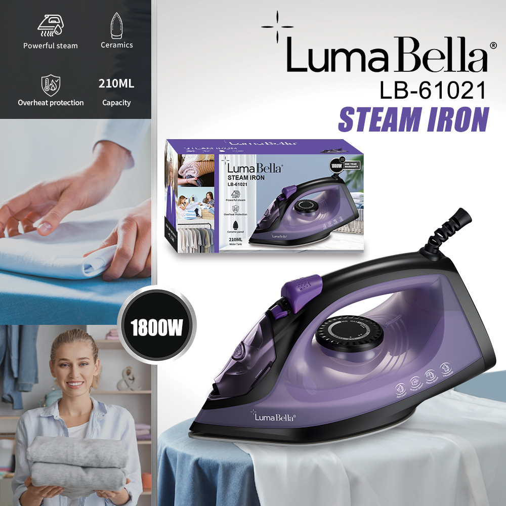 Bàn ủi hơi nước cầm tay Lumabella LB-61021 công suất cao 1800W, mặt bàn ủi phủ ceramic phù hợp với mọi vải - DELIYA HÀNG CHÍNH HÃNG