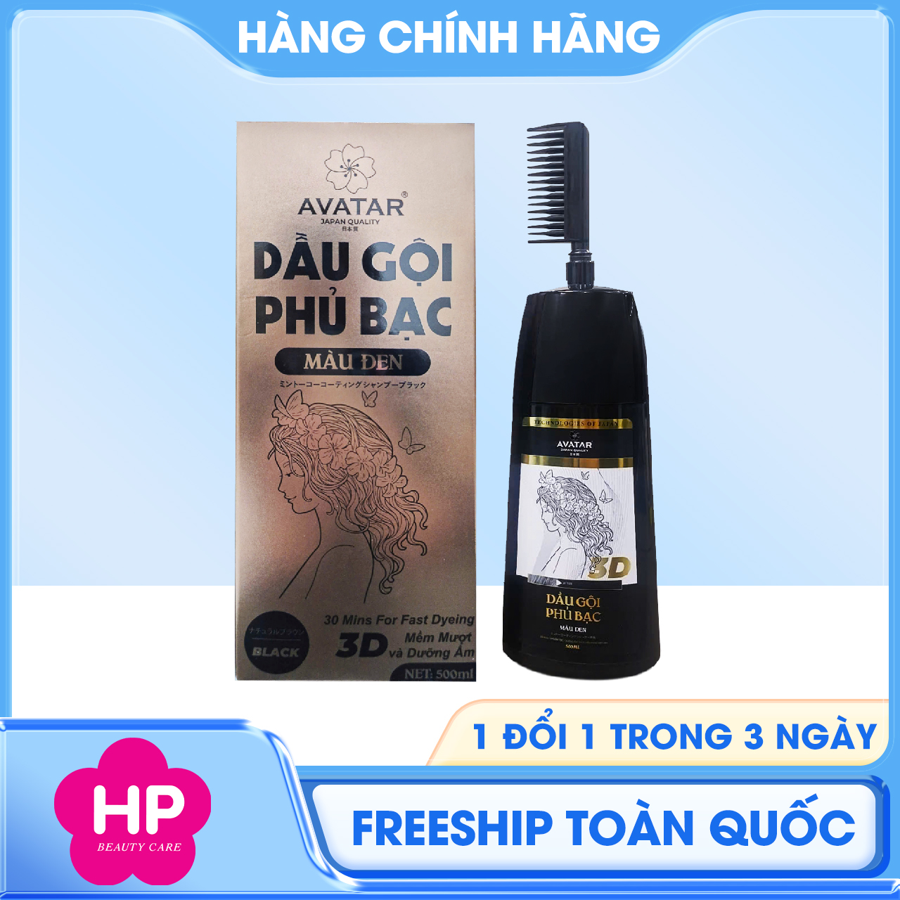Dầu Gội Phủ Bạc Thảo Dược Avatar Màu Đen Dạng Chai 500mL