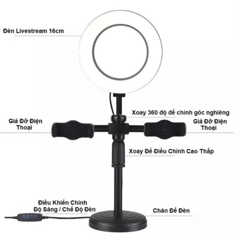 Bộ Đèn Livestream 16cm 2 Kẹp Điện Thoại.