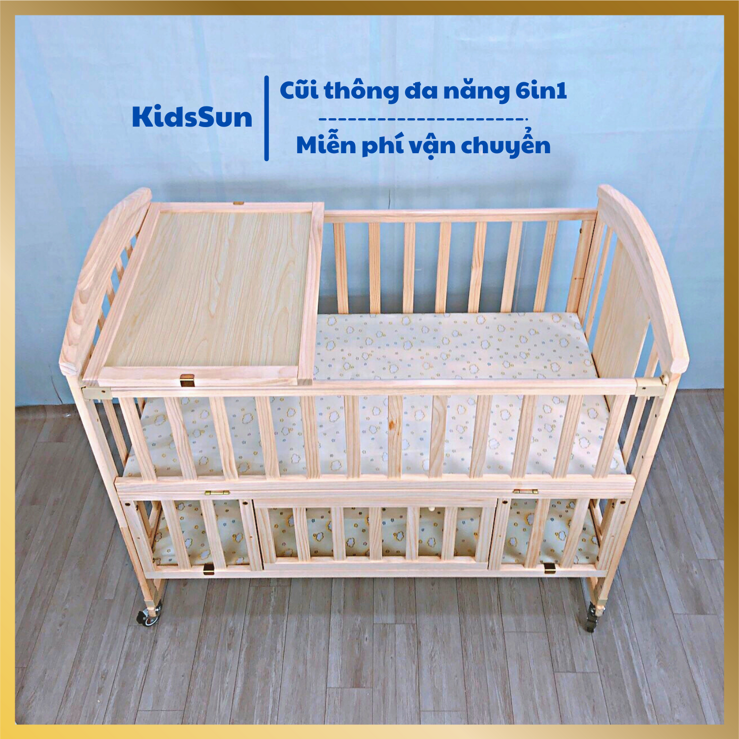 Giường Cũi/ Nôi Cũi Đa Năng Cho Bé 6 Chế Độ Cỡ Lỡn RxDxC (67x120x102) Lọt Lòng 62x114