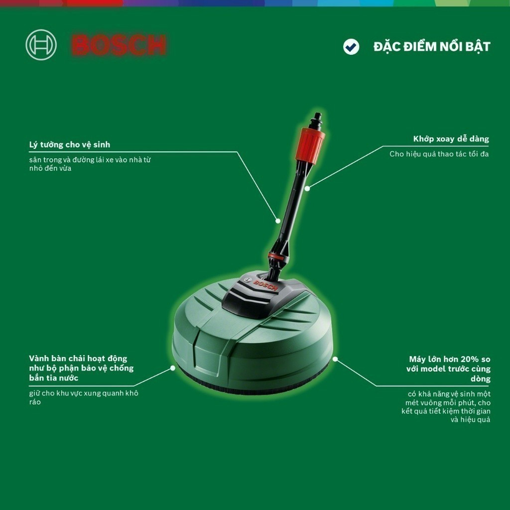 Máy phun xịt rửa Bosch Universal Aquatak 125 kèm Phụ kiện chà rửa sân Aquasurf 250 và Ống nước nối dài Bosch 6m