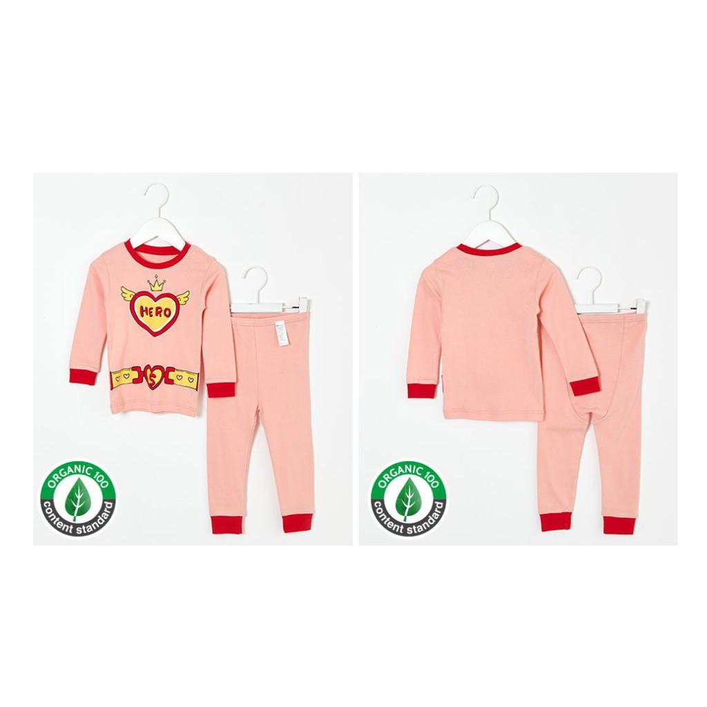 Bộ đồ bé gái Hàn Quốc uniFriend dài tay _ pink hero