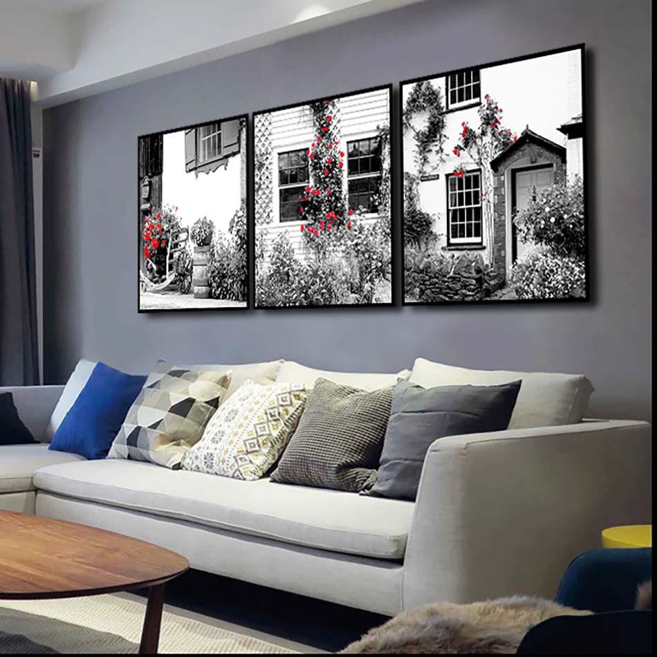 Bộ 3 tranh canvas treo tường Decor Hoa trang trí, phong cách cổ điển kết hợp hiện đại- DC096