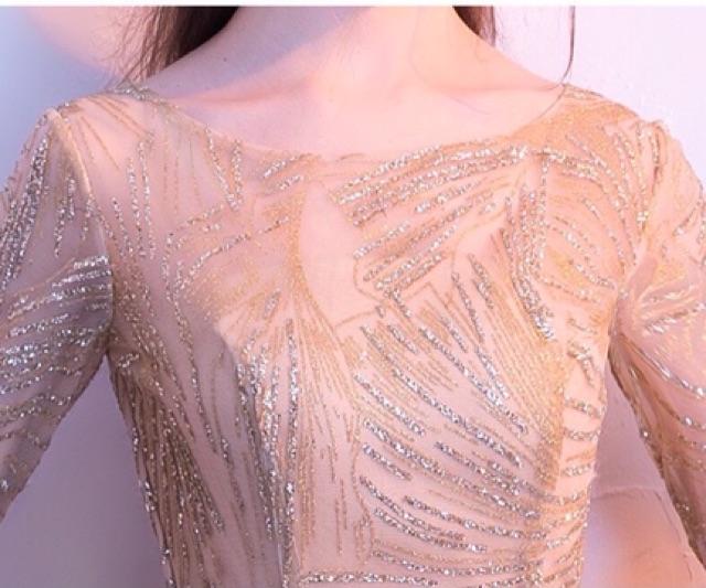 Đầm Maxi xoè tròn phối kim sa tay lưới SANG TRỌNG -MS36Y- Size M/L đến 57kgMM MM