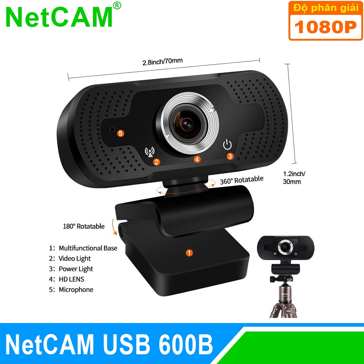 Webcam NetCAM USB 600B độ phân giải 1080P - Hàng Chính Hãng