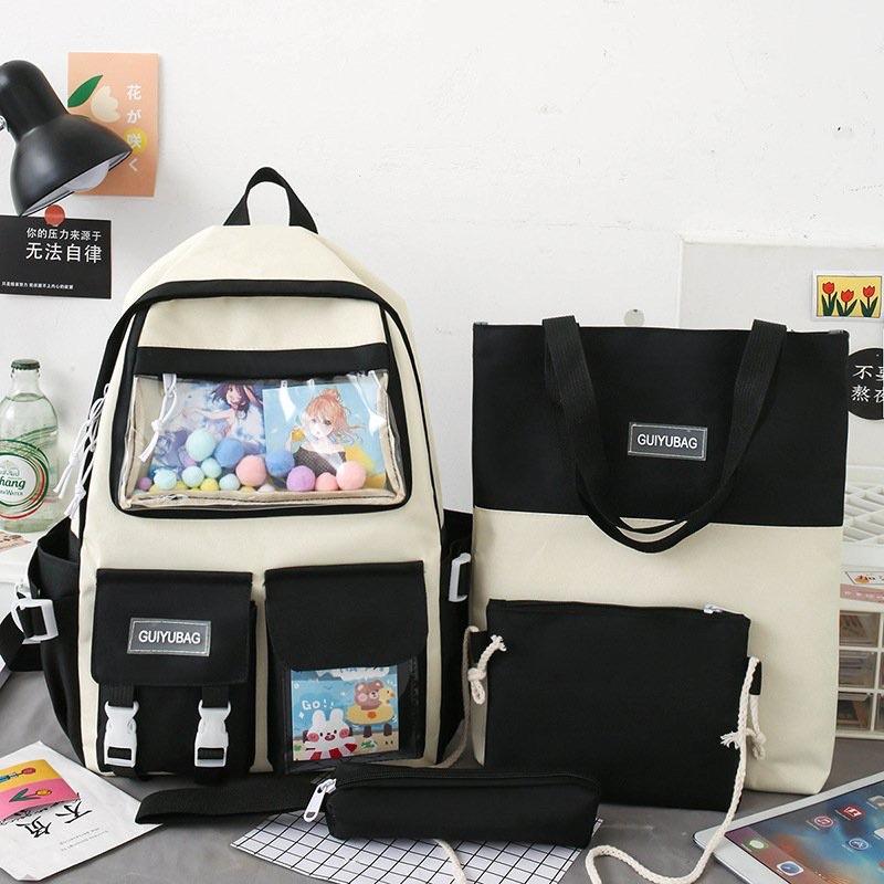 SET BALO 4 MÓN ĐI HỌC, BALO 4 MÓN THỜI TRANG NAM NỮ - GUIYUBAG MICA HỘP
