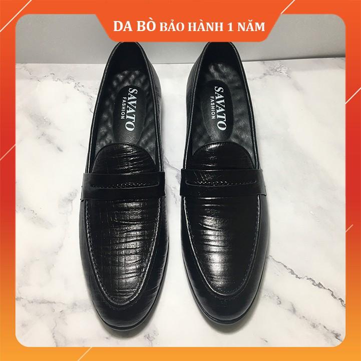 Giày lười nam da bò cao cấp đế khâu LuxWear màu đen có quà tặng kèm tất lười hoặc lót giày cao cấp - GDS