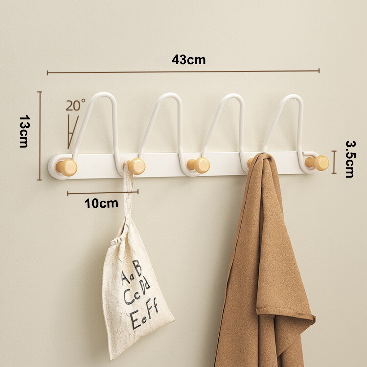 Móc treo tường vòng cung kim loại nút gỗ tròn Dola Home, dán tường, dán kính, dán cửa gỗ, cửa nhôm, không cần khoan đục