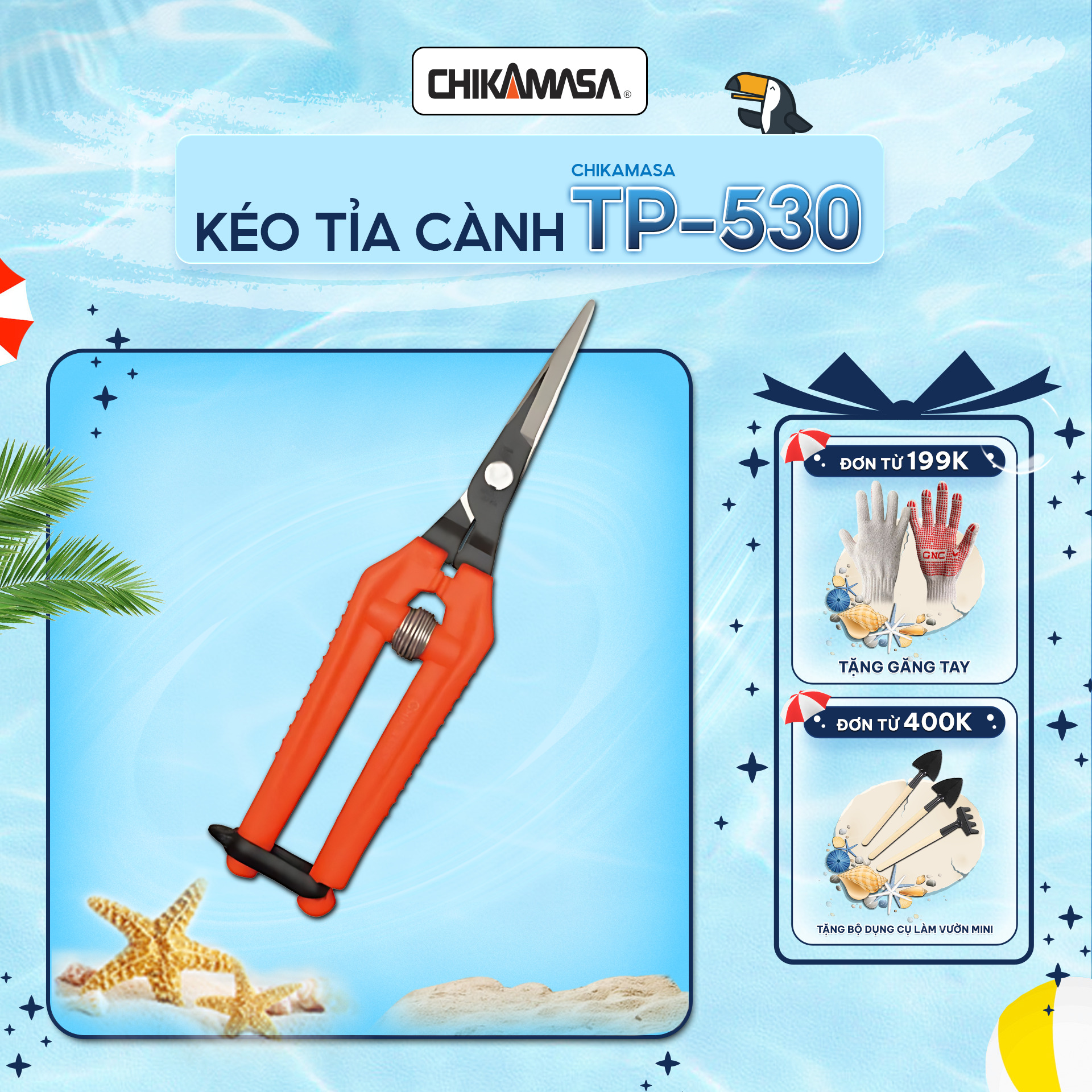 Kéo tỉa cành cao cấp Nhật Bản Chikamasa TP-530 chiều dài lưỡi 42mm - lưỡi thép không gỉ chất lượng cao siêu bén - căt ngọt, không bám dính, liền sẹo nhanh