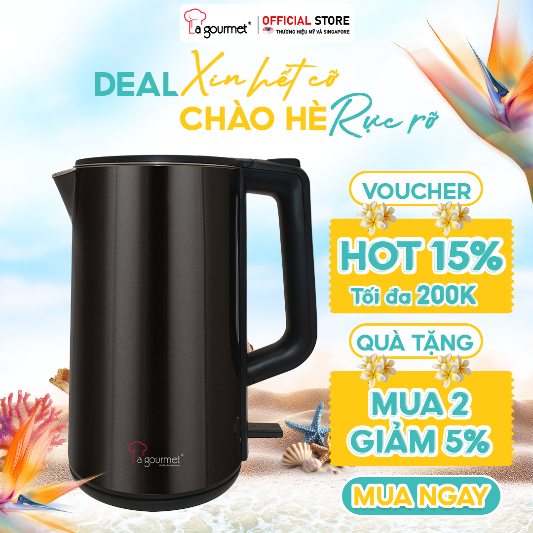 [Hàng chính hãng] Ấm đun siêu tốc chống bỏng 2 lớp không vi nhựa La gourmet 1800W 2.5L -  410948 (bảo hành 1 năm)