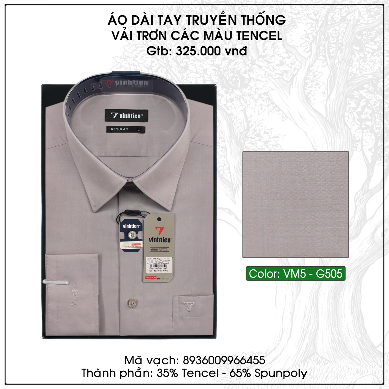Áo Sơ Mi Dài Tay Màu TC Regular Fit 325 Vĩnh Tiến - VM5-G505