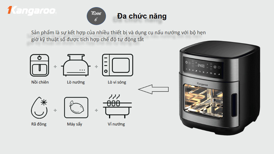 Nồi chiên không dầu 12L Kangaroo KG12AF1A - Hàng chính hãng