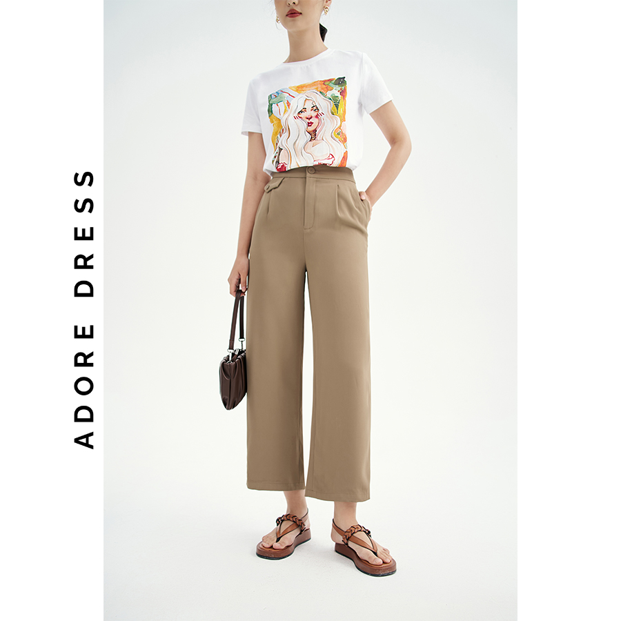 Quần Culottes casual style tuytsy trơn beige nắp túi 311TR2011 ADORE DRESS