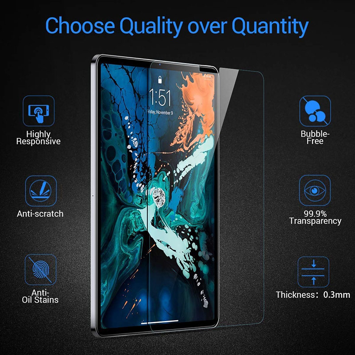 Miếng dán kính cường lực cho iPad Pro 11 inch 2018 Mercury Pro siêu mỏng 0.2mm, độ cứng 9H, vát cạnh 2.5D, độ trong HD - Hàng chính hãng