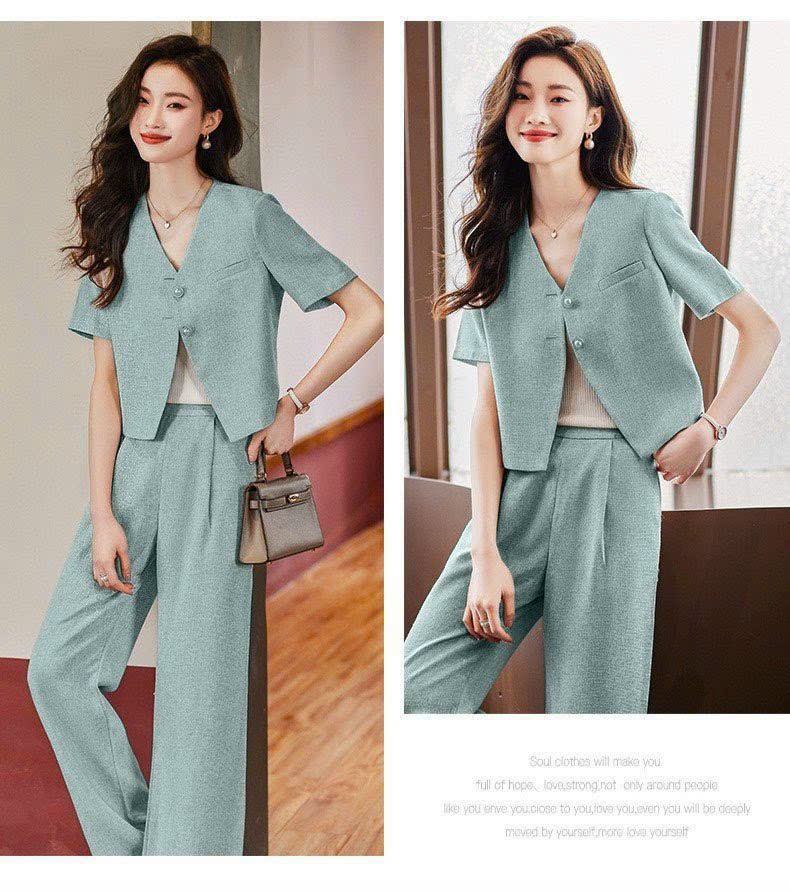 SÉT BỘ CỔ V QUẦN RỘNG CAO CẤP - xanh - L