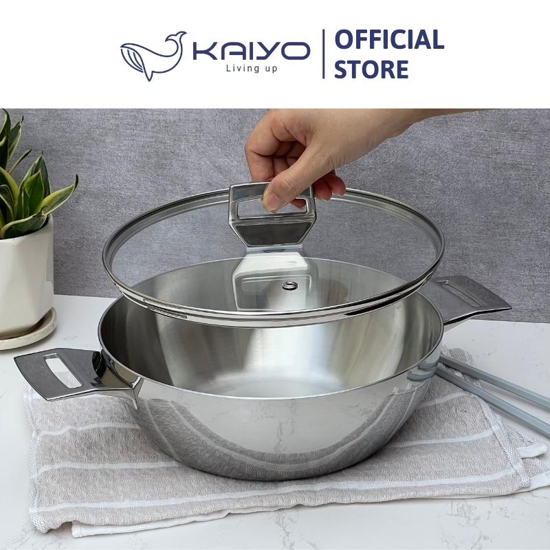 Chảo lẩu inox Kaiyo, thân đáy liền 3 lớp, nắp kính, 2 quai cầm, size 24cm