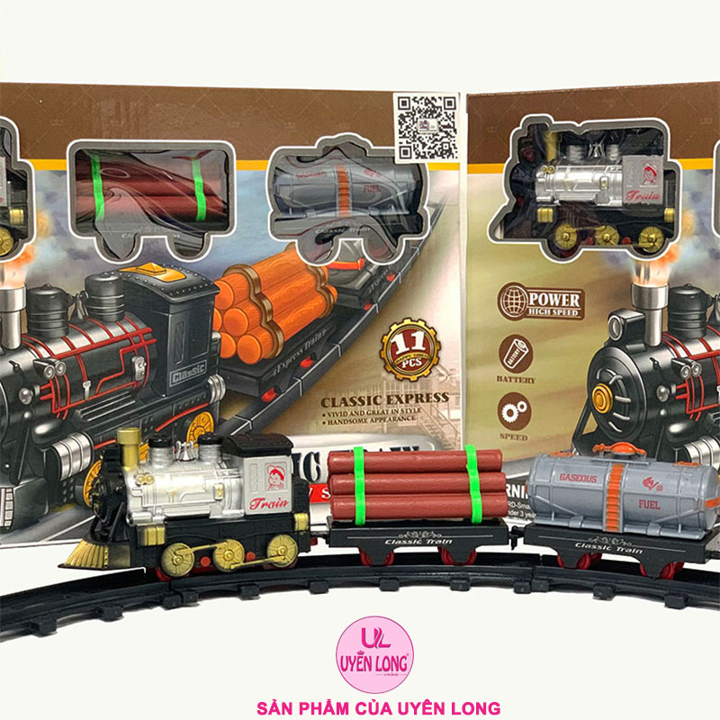 Bộ Đồ Chơi Tàu Hỏa 3 Toa Classic Train 233A-2 Gồm 1 Toa Kéo Và 2 Toa Phụ,Chạy PIN, Đường Ray To, Dễ Chơi, Dễ Lắp