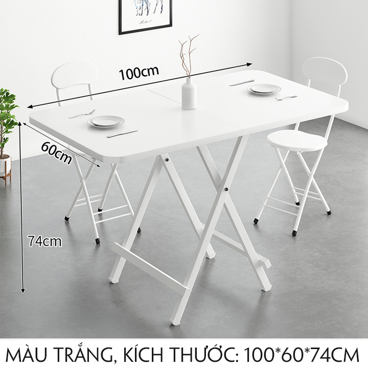 Bộ Bàn Ăn Gấp Gọn Thông Minh - Trắng - Dài x Rộng x Cao: 100x60x74CM