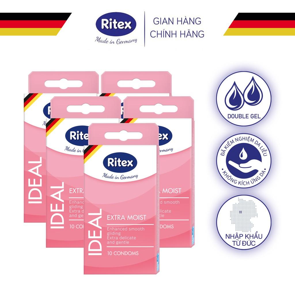 Bộ 05 HỘP BAO CAO SU RITEX IDEAL - SIÊU ẨM ƯỚT (HỘP 10 CHIẾC)