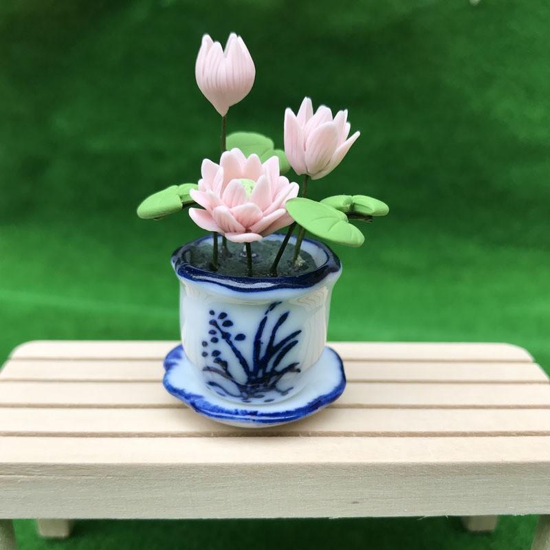 1:12 Plant Pot Bonsai Model Miniature Lotus Plant Scenes Tiny Greenery Ornaments for Architectural DIY Projects DIY Scenery
