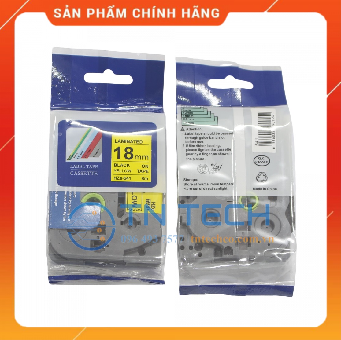 Nhãn In HZE-641 - Đen nền vàng 18mm x 8m - Dùng cho máy in BROTHER - AIMO - PUTY [Hàng nhập khẩu]