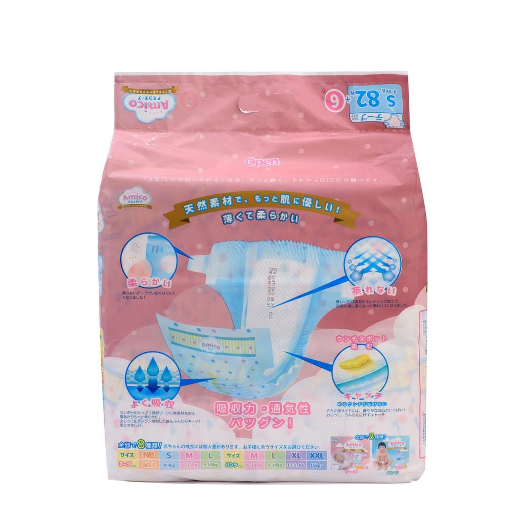 Bỉm - Tã dán Amico size S 82+ 6 miếng (Cho bé 4 - 8 kg)